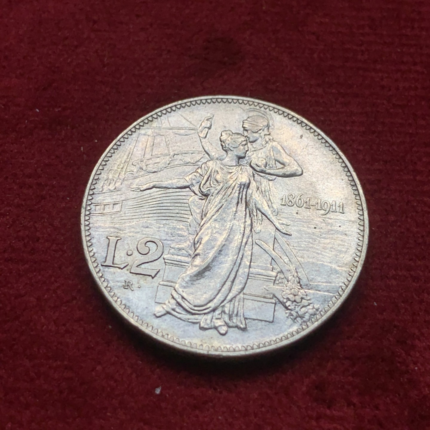 《竞宝斋》第84场-本周日，周一2场连拍（全场不限金额包邮） 意大利 1911年 托奶 2里拉 银币 少见品种