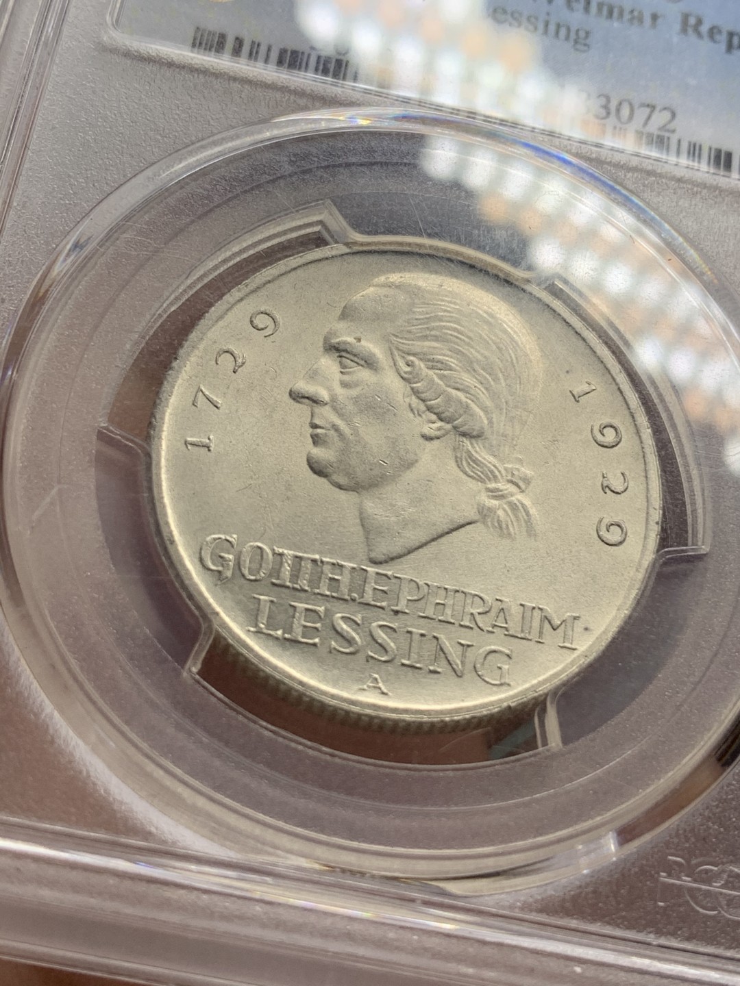 《竞宝斋》第84场-本周日，周一2场连拍（全场不限金额包邮） PCGS MS63 德国魏玛1929年莱辛3马克纪念银币