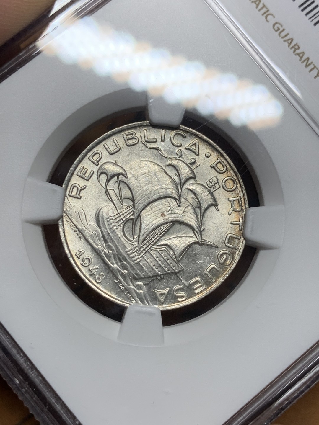 《竞宝斋》第84场-本周日，周一2场连拍（全场不限金额包邮） NGC-MS63 葡萄牙 1948年 大帆船较少见的早期年份银币 少见