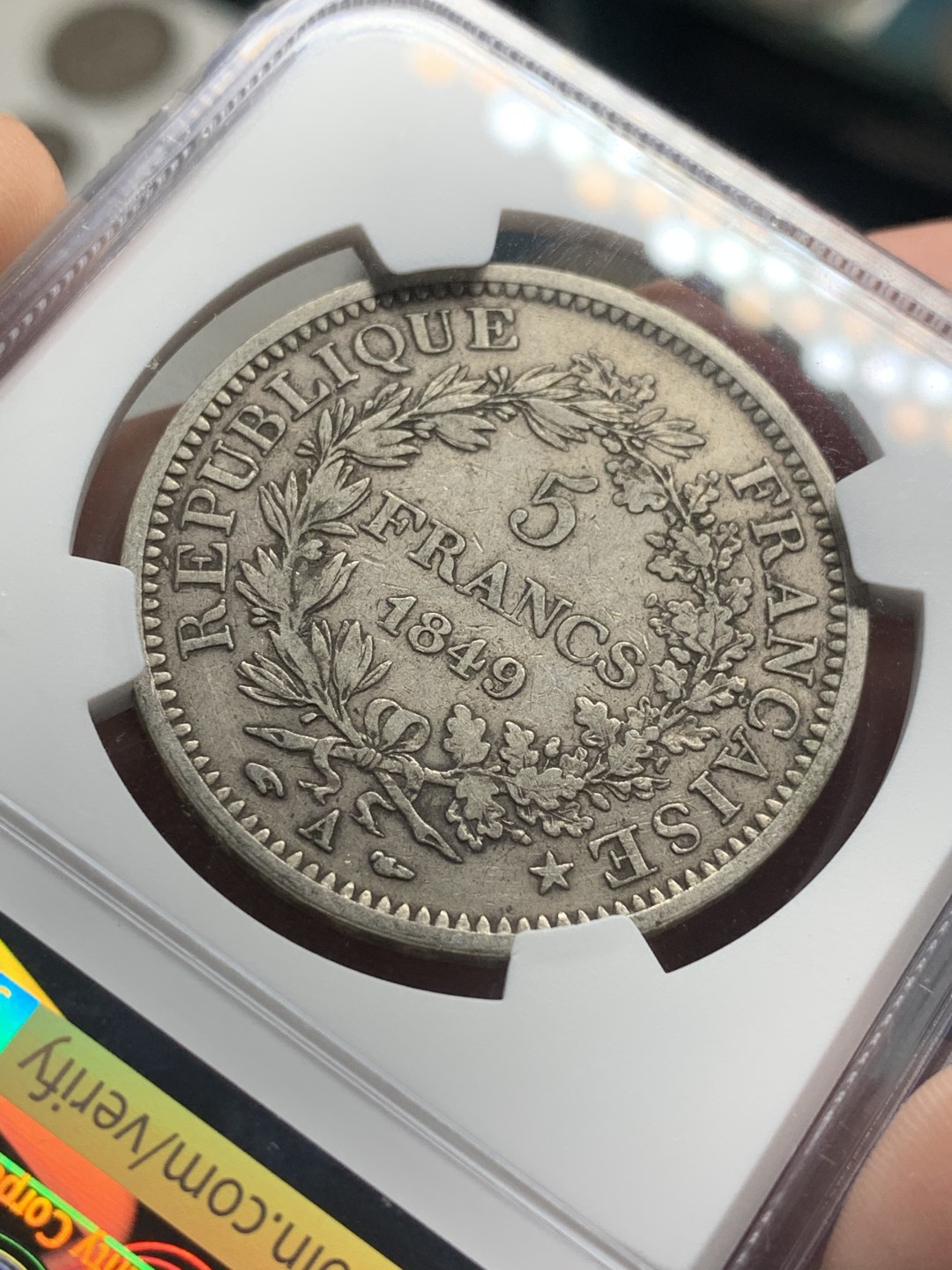 《竞宝斋》第84场-本周日，周一2场连拍（全场不限金额包邮） NGC-XF40 法国   1849年 5法郎 A版 早期大力神 原味老包浆 高性价比首选