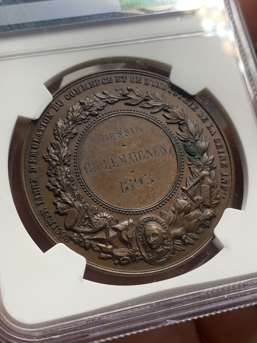 《竞宝斋》第84场-本周日，周一2场连拍（全场不限金额包邮） NGC-MS63BN 法国 1893年 工商业协会 女神 铜章