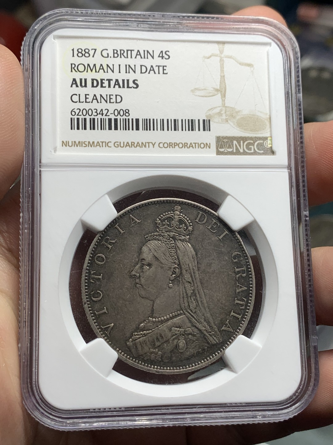 《竞宝斋》第84场-本周日，周一2场连拍（全场不限金额包邮） NGC-AUD  英国   1887年 双弗洛林  银币 背面色彩美  