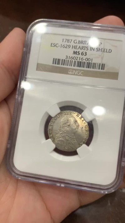 《竞宝斋》第84场-本周日，周一2场连拍（全场不限金额包邮） 1787年英国6便士，NGC-63，老盒严评，值得收藏