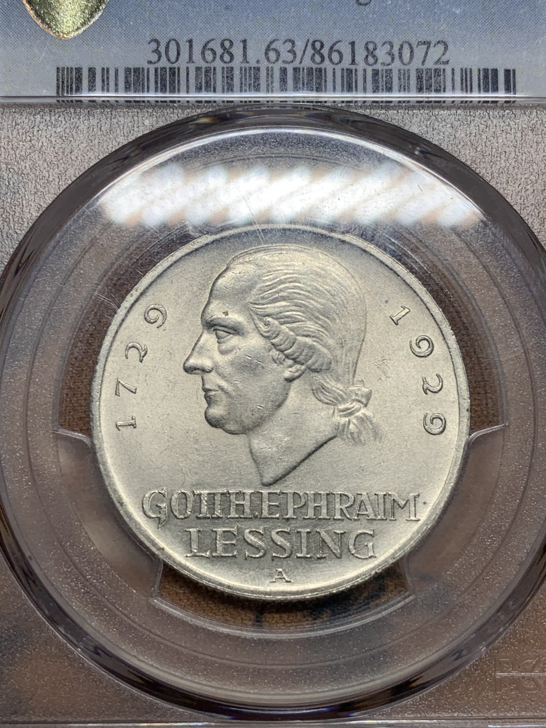 《竞宝斋》第84场-本周日，周一2场连拍（全场不限金额包邮） PCGS MS63 德国魏玛1929年莱辛3马克纪念银币