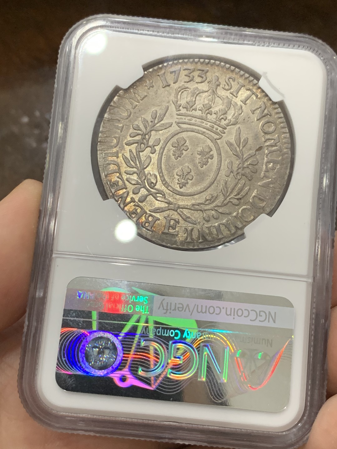 《竞宝斋》第84场-本周日，周一2场连拍（全场不限金额包邮） 唯一冠军分 NGC-AU50 法国1733-E年 图尔造 路易十五 老ECU大银币 非常非常少见的小厂