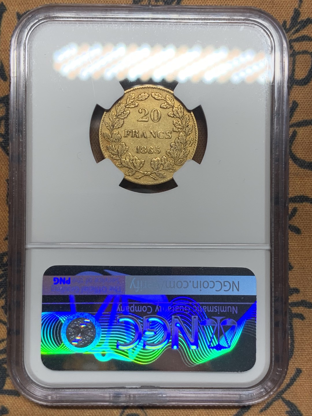 《竞宝斋》第84场-本周日，周一2场连拍（全场不限金额包邮） NGC-XF45 比利时1865年 利奥波德一世 20马克金币 非常少见早期版金币