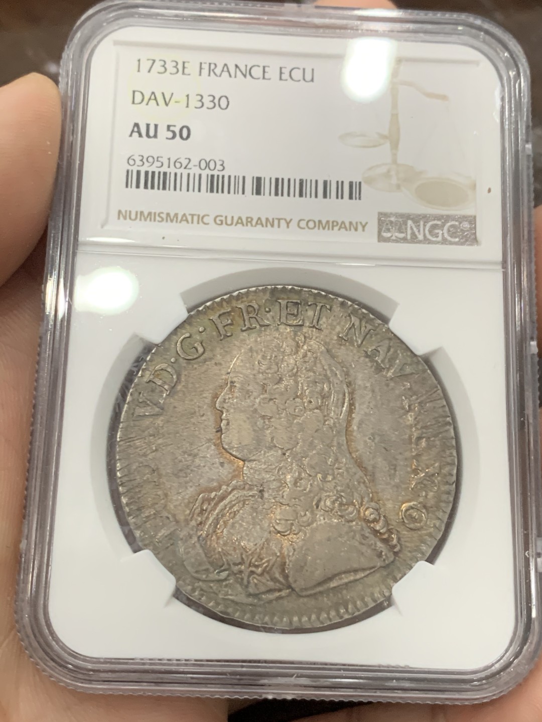 《竞宝斋》第84场-本周日，周一2场连拍（全场不限金额包邮） 唯一冠军分 NGC-AU50 法国1733-E年 图尔造 路易十五 老ECU大银币 非常非常少见的小厂