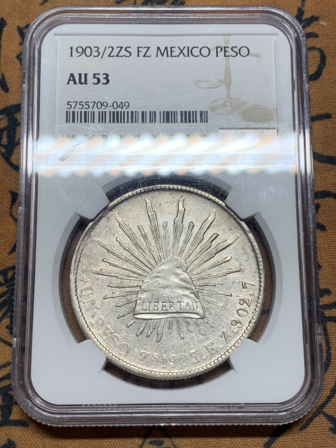 《竞宝斋》第84场-本周日，周一2场连拍（全场不限金额包邮） NGC AU53 墨西哥 1903/2年 骑字版 直边 鹰洋 银币 状态好 骑字少见