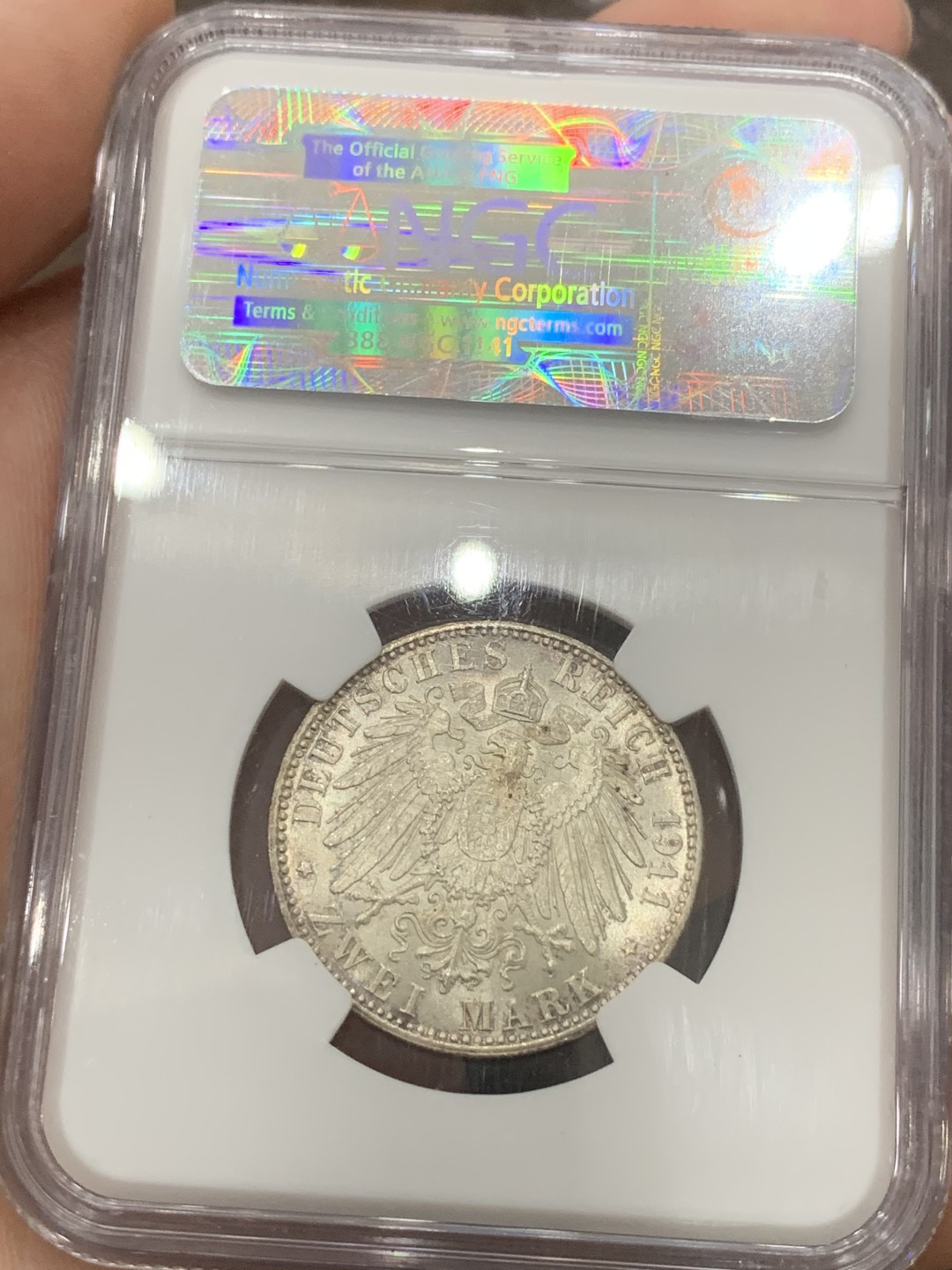 《竞宝斋》第84场-本周日，周一2场连拍（全场不限金额包邮） NGC MS65 1911年 德国巴伐利亚奥波德2马克 银币