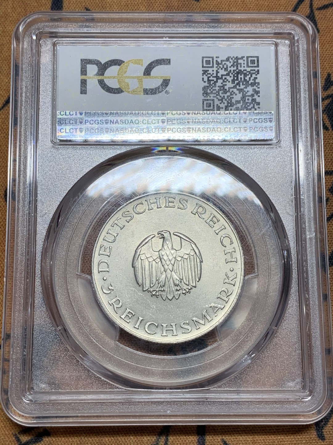 《竞宝斋》第84场-本周日，周一2场连拍（全场不限金额包邮） PCGS MS63 德国魏玛1929年莱辛3马克纪念银币