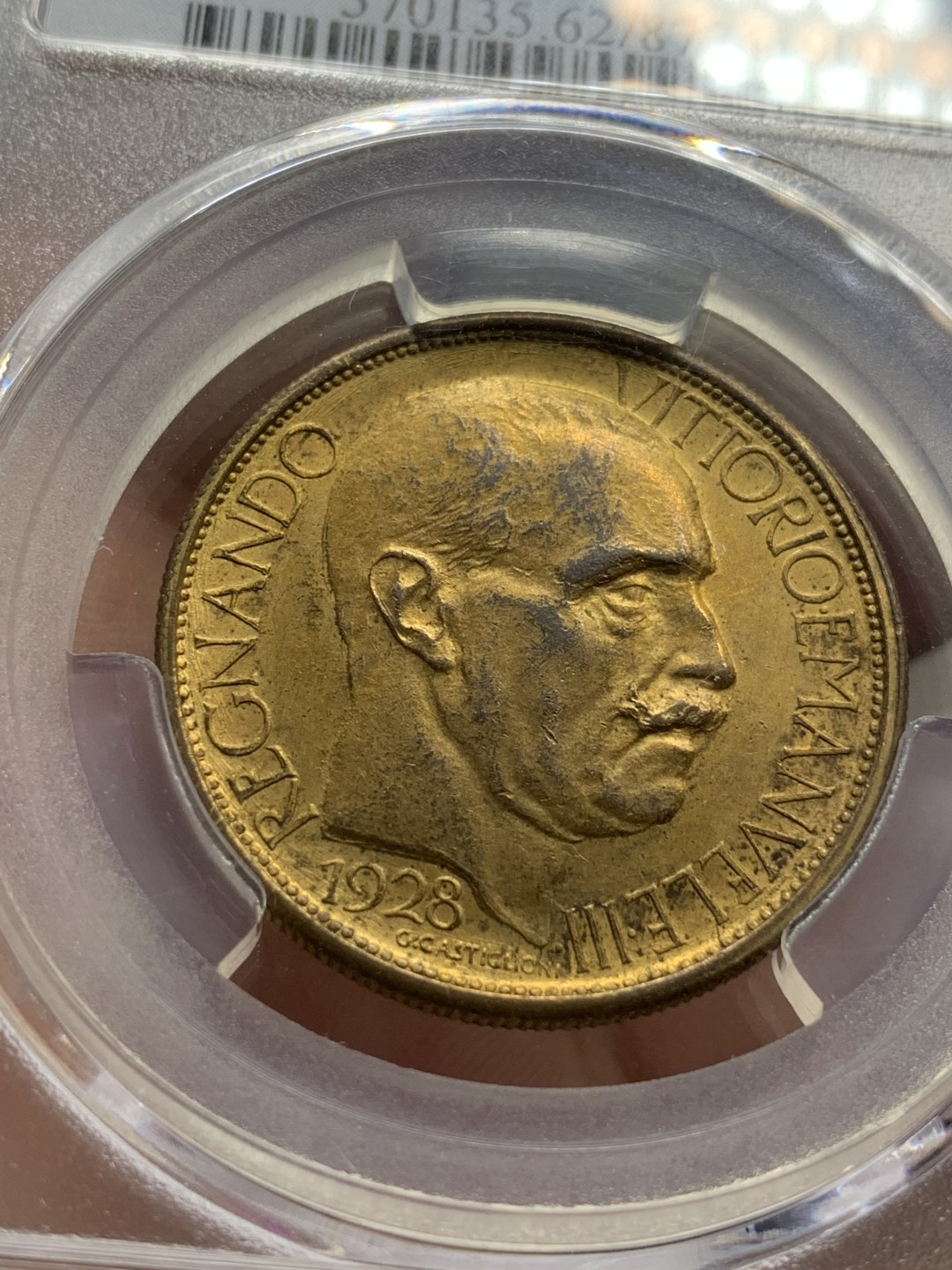 《竞宝斋》第84场-本周日，周一2场连拍（全场不限金额包邮） PCGS MS62 意大利 1928年 米兰博览会 铜镀金 2里拉 代币 稀少品种