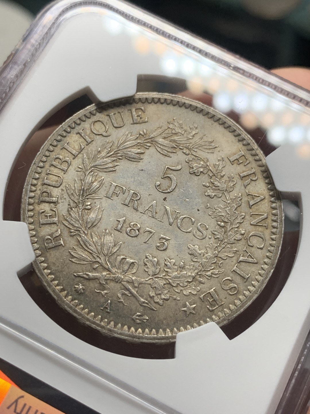 《竞宝斋》第84场-本周日，周一2场连拍（全场不限金额包邮） NGC-MS63 法国1873年 大力神5法郎 五彩大银币 好状态