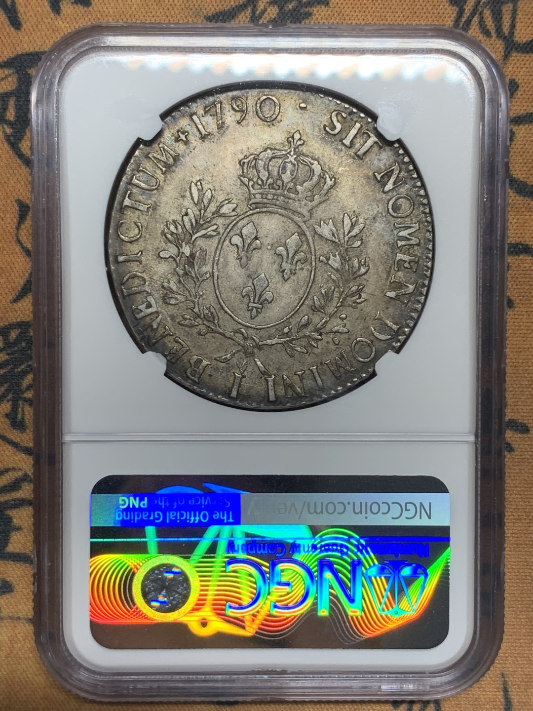 《竞宝斋》第84场-本周日，周一2场连拍（全场不限金额包邮） NGC-AU50 法国1790-I年 路易十六 老ECU大银币 传世老包浆 一流的味道