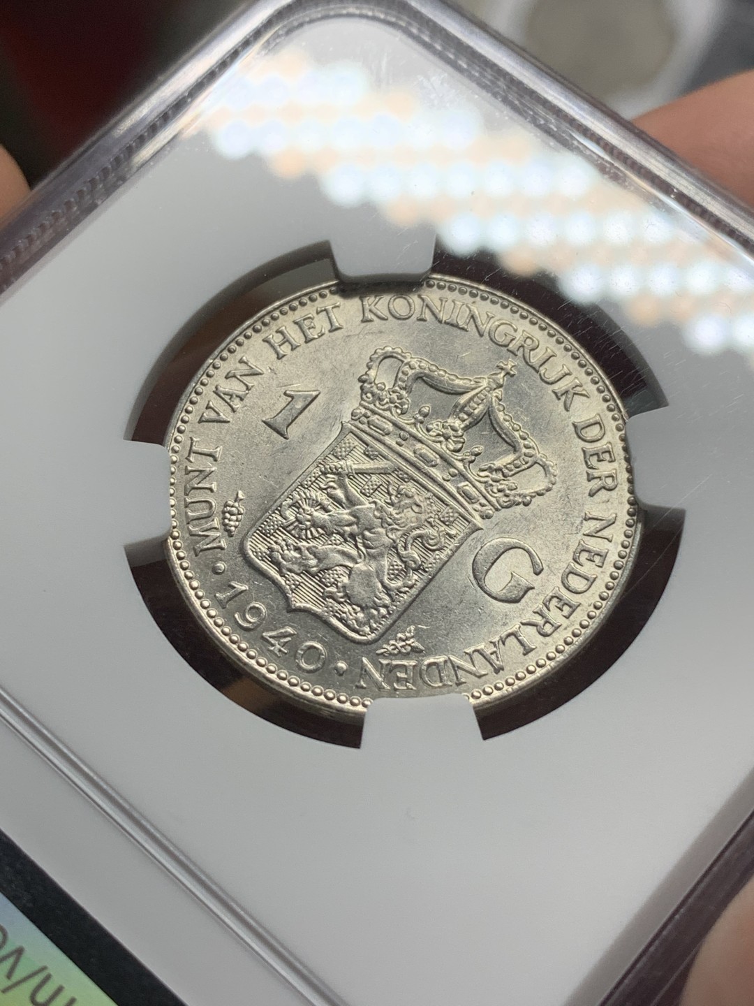 《竞宝斋》第84场-本周日，周一2场连拍（全场不限金额包邮） NGC-MS62 荷兰   1940年 1盾 威廉米娜女王 标准车轮光