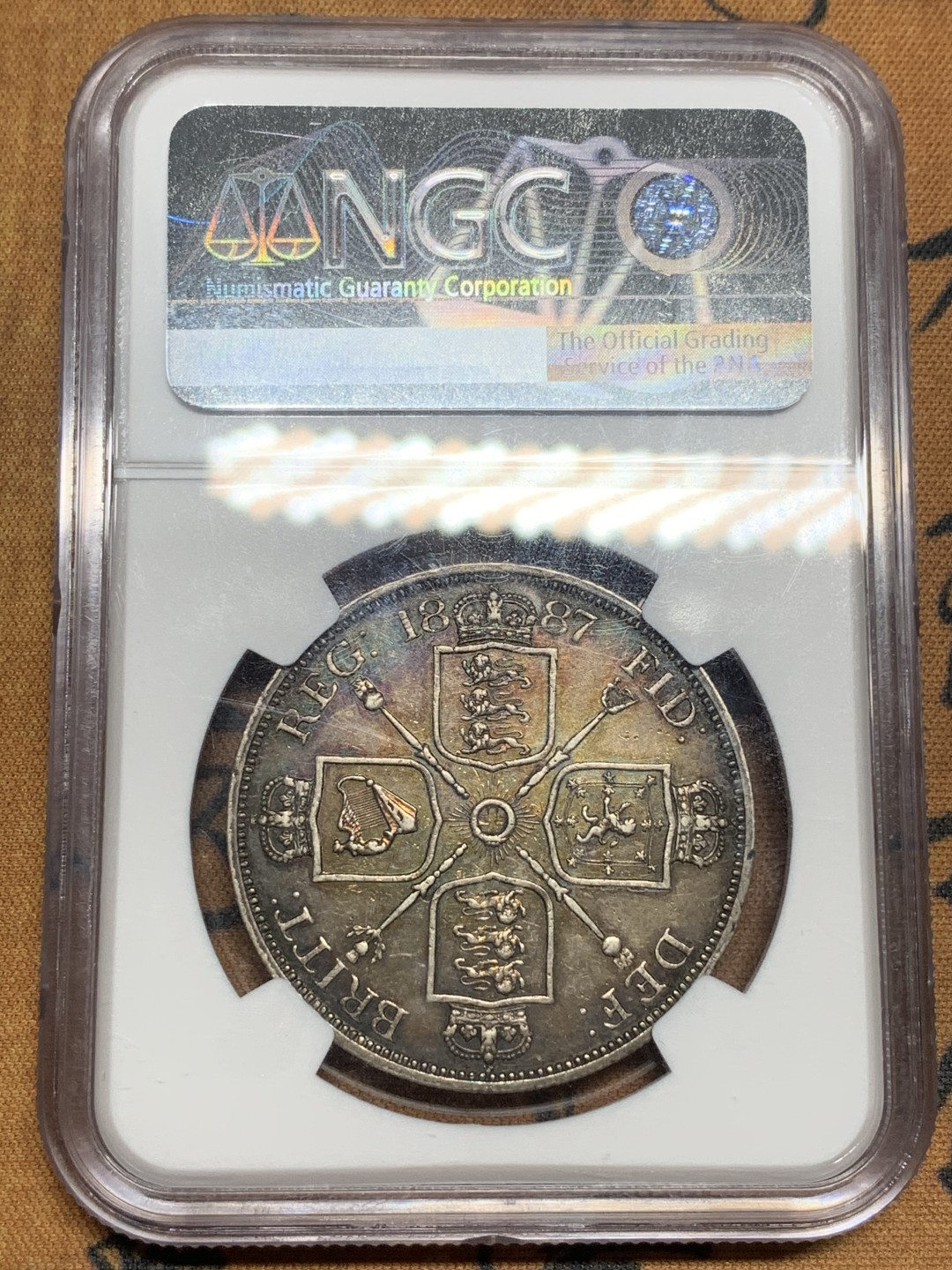 《竞宝斋》第84场-本周日，周一2场连拍（全场不限金额包邮） NGC-AUD  英国   1887年 双弗洛林  银币 背面色彩美  