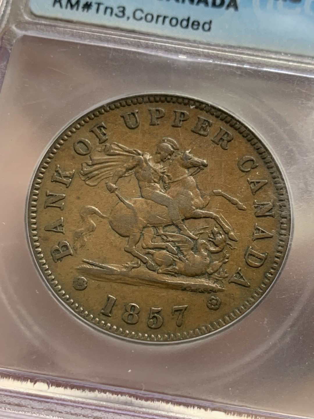 《竞宝斋》第84场-本周日，周一2场连拍（全场不限金额包邮） ICG AU53 加拿大 1857年 1便士 大铜币 TOKEN 代币