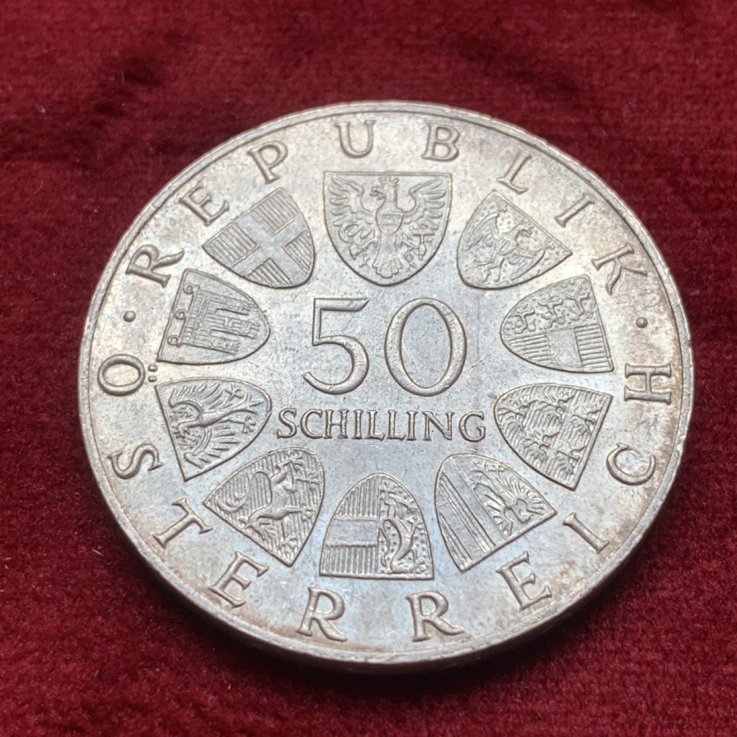 《竞宝斋》第84场-本周日，周一2场连拍（全场不限金额包邮） 奥地利 1972年 奥地利国家银行 150周年 50先令 银币