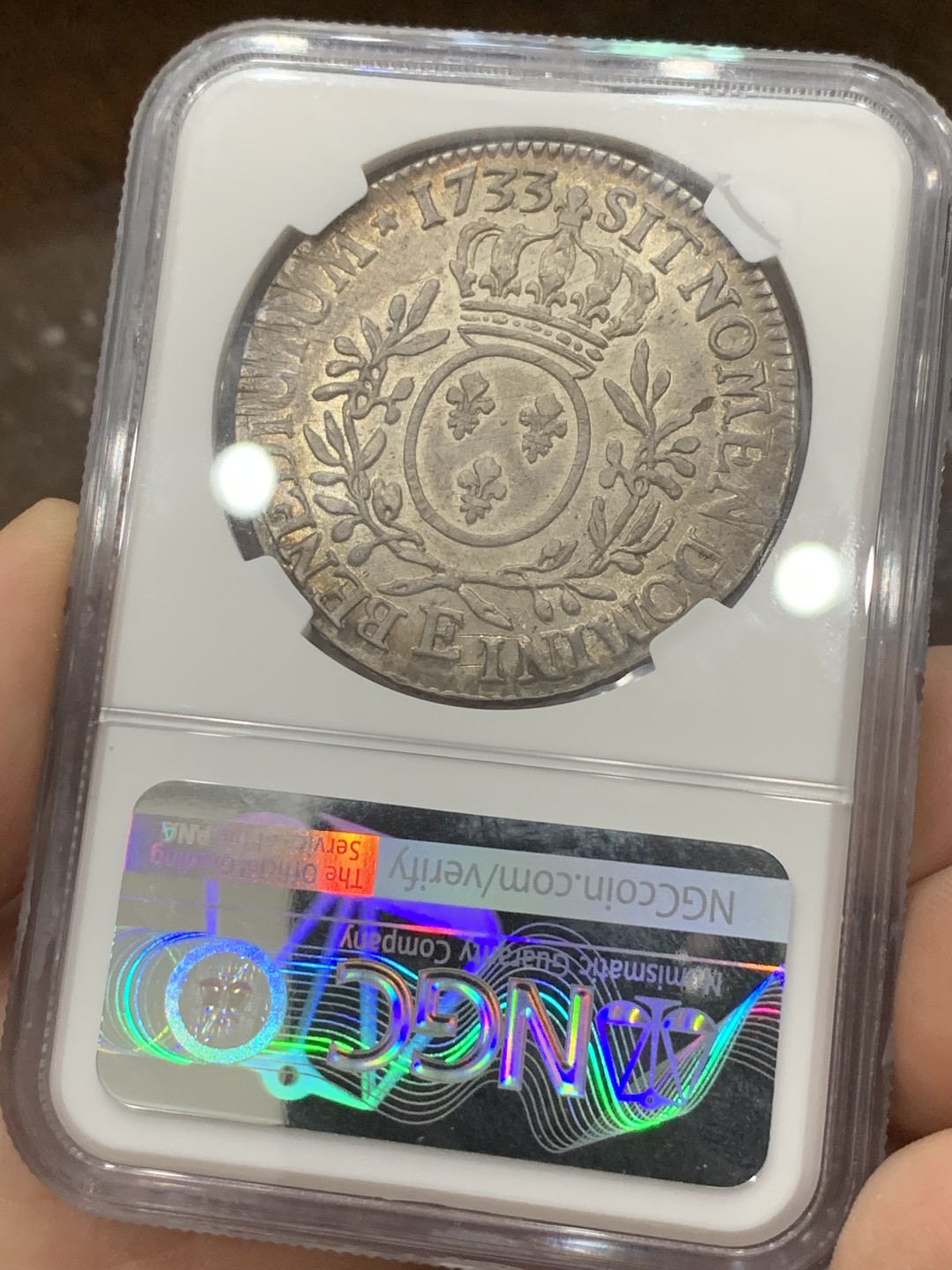 《竞宝斋》第84场-本周日，周一2场连拍（全场不限金额包邮） 唯一冠军分 NGC-AU50 法国1733-E年 图尔造 路易十五 老ECU大银币 非常非常少见的小厂