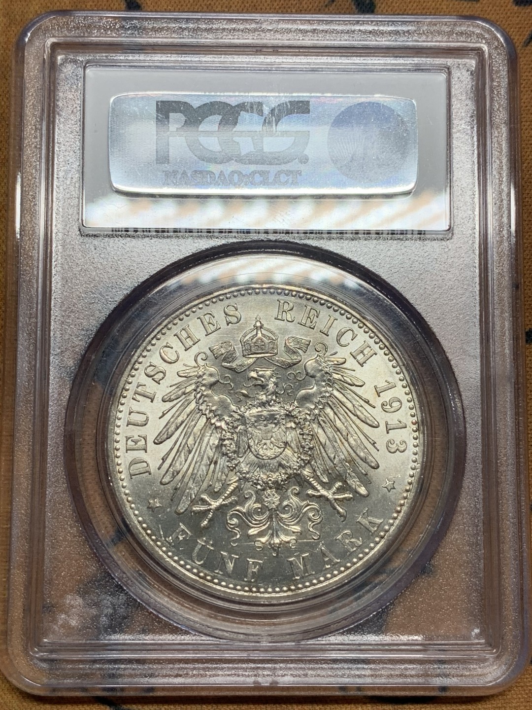 《竞宝斋》第84场-本周日，周一2场连拍（全场不限金额包邮） PCGS MS62 德国普鲁士1913年威廉二世军装5马克大银币