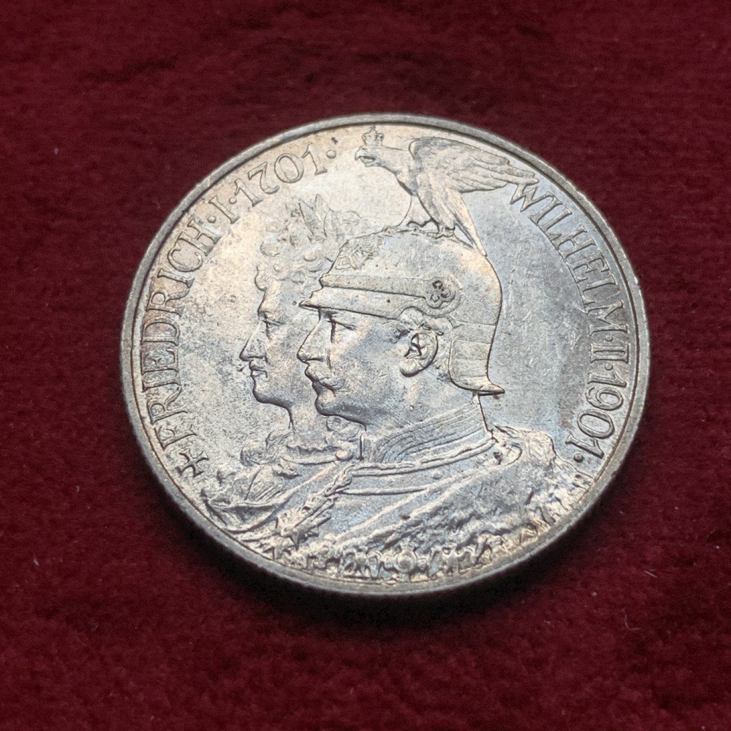 《竞宝斋》第84场-本周日，周一2场连拍（全场不限金额包邮） 德国 1901年 建国200周年纪念 2马克银币 光度状态好