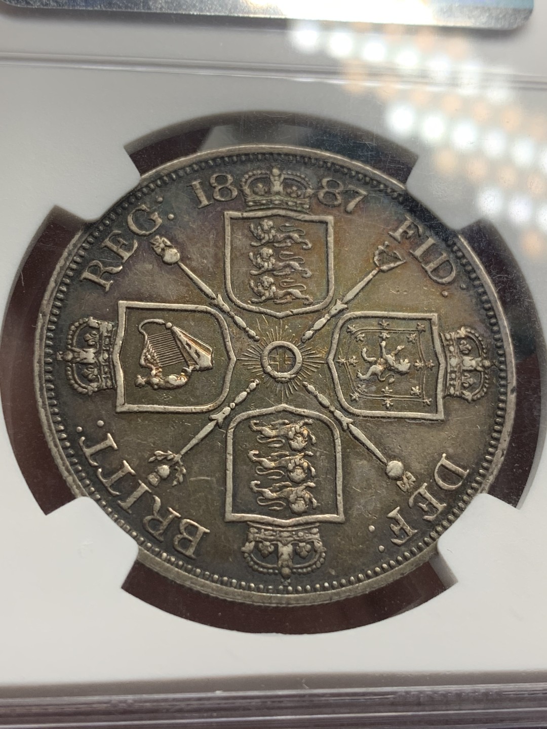 《竞宝斋》第84场-本周日，周一2场连拍（全场不限金额包邮） NGC-AUD  英国   1887年 双弗洛林  银币 背面色彩美  