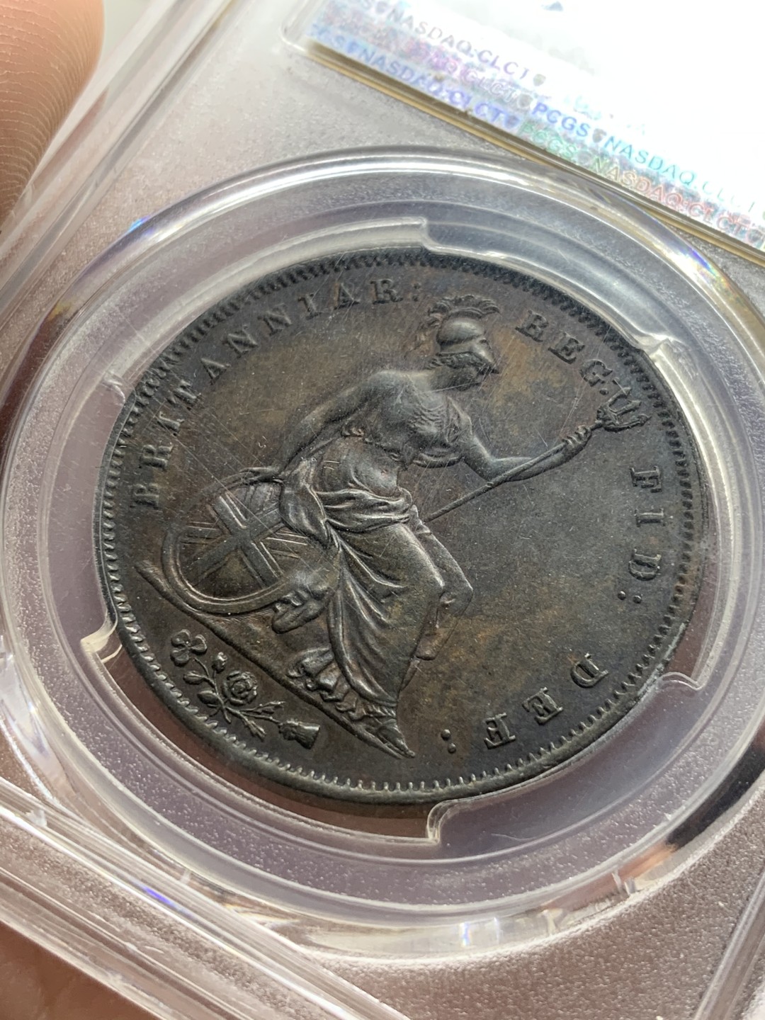 《竞宝斋》第84场-本周日，周一2场连拍（全场不限金额包邮） PCGS AU58 英国 1854年 早期小维 1便士 大铜币 细节包浆都非常好