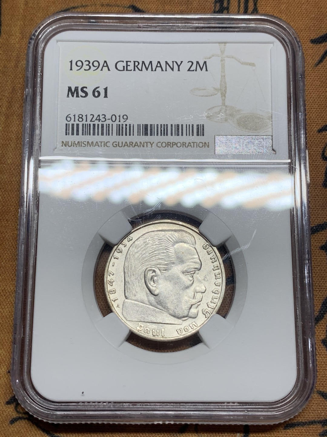 《竞宝斋》第84场-本周日，周一2场连拍（全场不限金额包邮） NGC-MS61 德国1939年A版2马克。字符版。热门上涨品种。