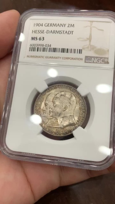 《竞宝斋》第84场-本周日，周一2场连拍（全场不限金额包邮） NGC MS63 德国 1904年 黑森达姆施塔特400周年2马克 银币