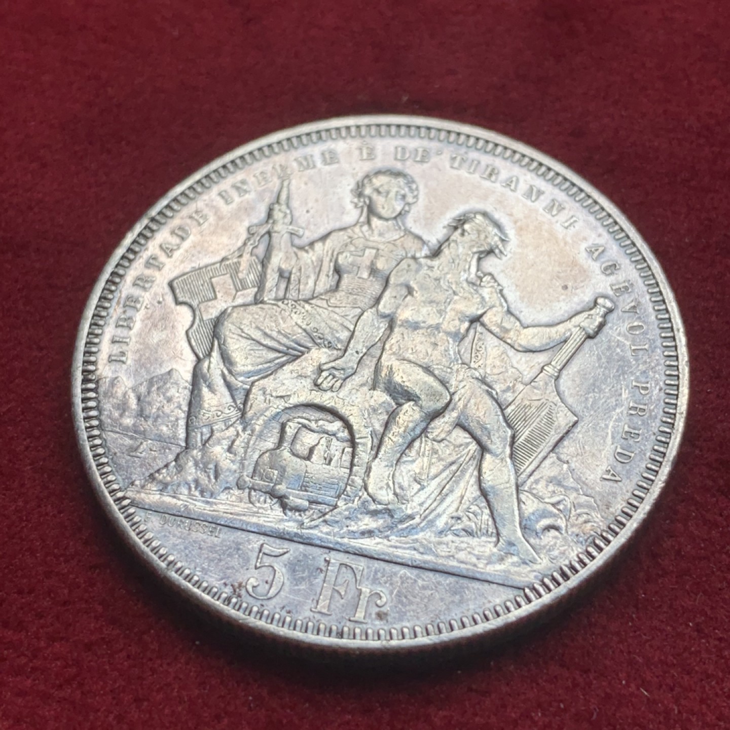 《竞宝斋》第84场-本周日，周一2场连拍（全场不限金额包邮） 瑞士 1883 卢加诺射击节 狩猎5法郎银币 流通好品