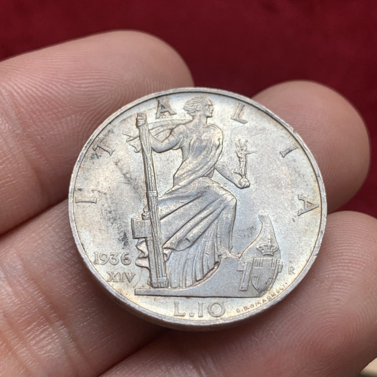 《竞宝斋》第84场-本周日，周一2场连拍（全场不限金额包邮） 意大利1936年 10里拉美女银币 原光好品 可以自己送评