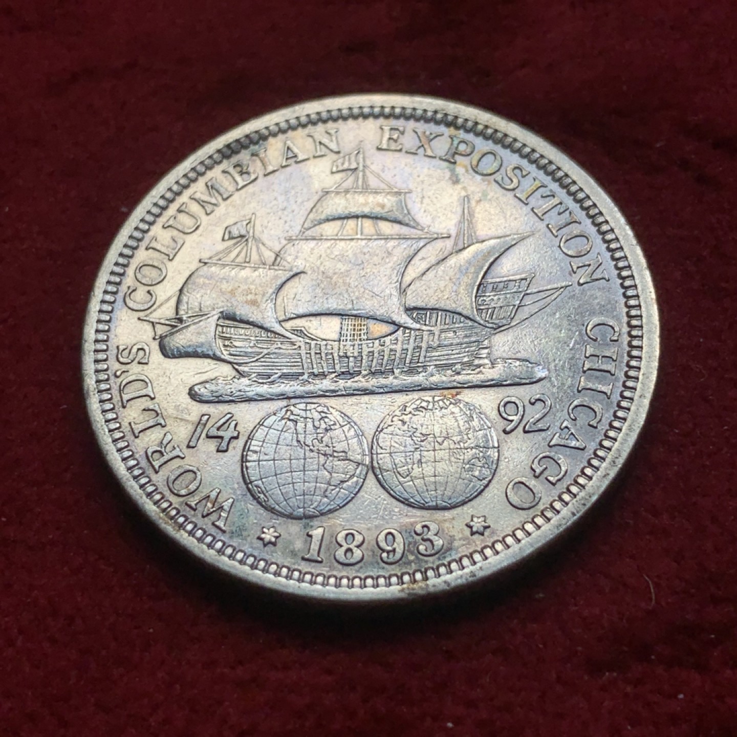 《竞宝斋》第84场-本周日，周一2场连拍（全场不限金额包邮） 美国 1893年 哥伦布 半美元 银币 原味细节 挺不错