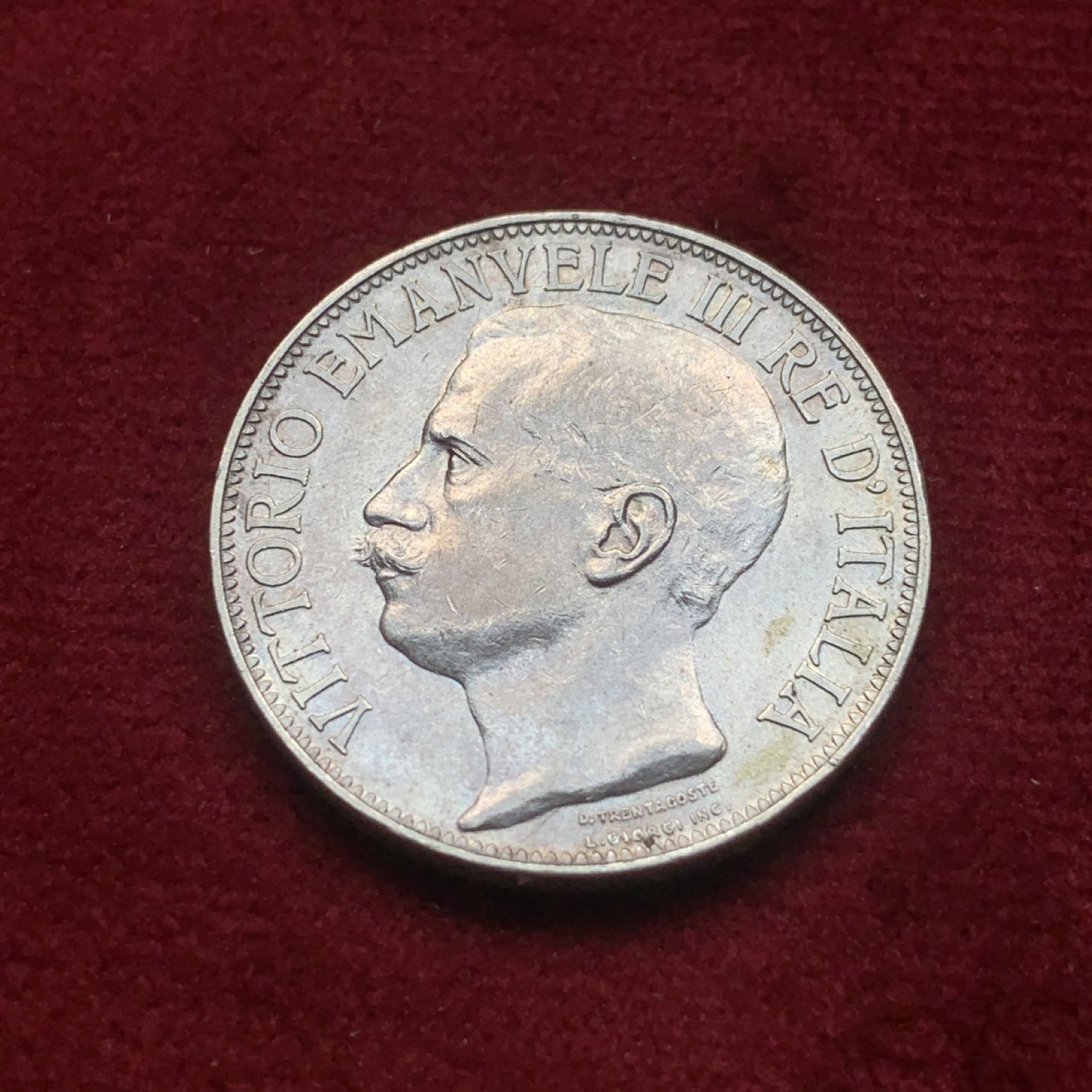 《竞宝斋》第84场-本周日，周一2场连拍（全场不限金额包邮） 意大利 1911年 托奶 2里拉 银币 少见品种