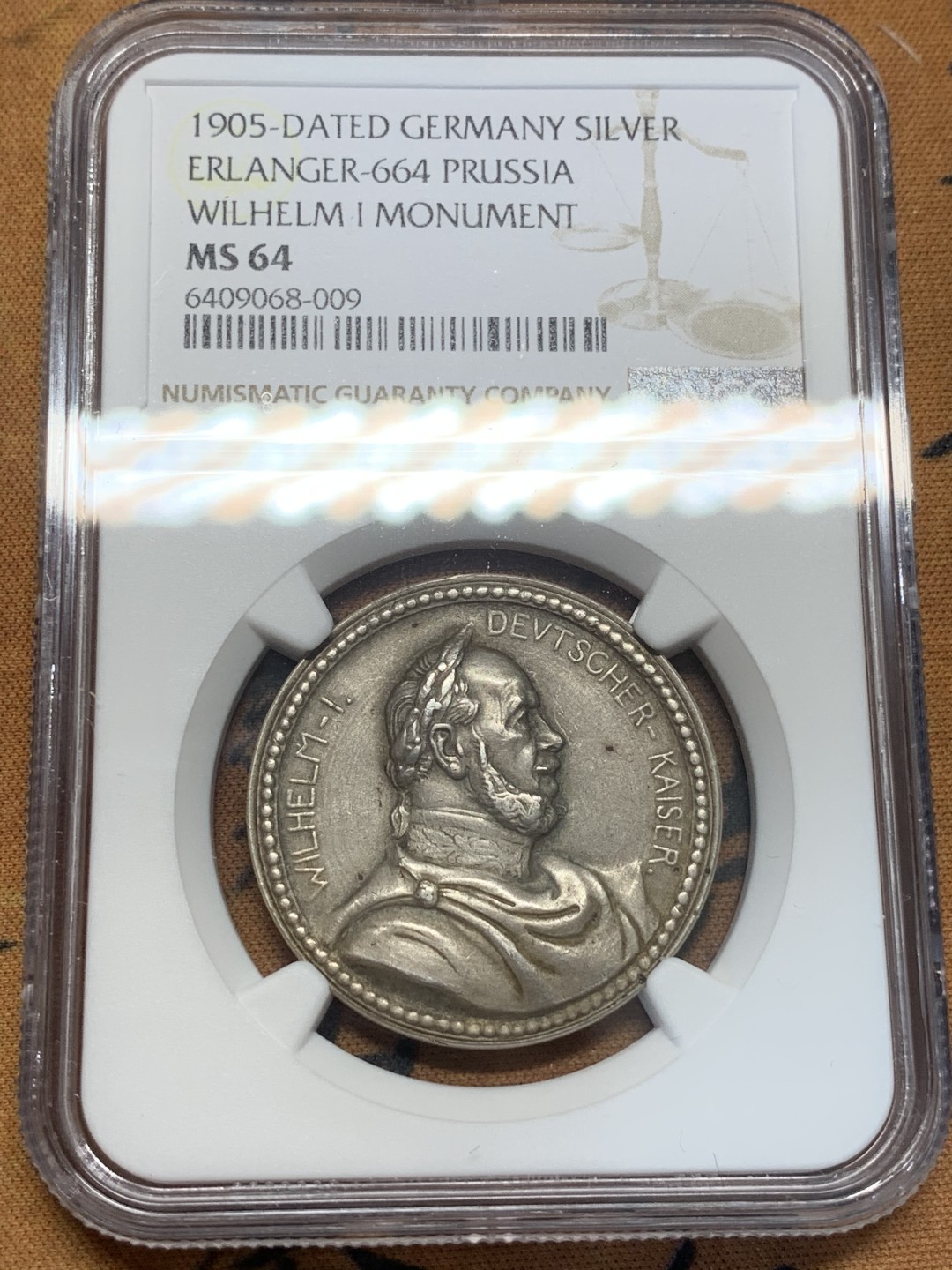 《竞宝斋》第84场-本周日，周一2场连拍（全场不限金额包邮） NGC MS64德国1905年威廉一世凯撒形象在纽伦堡皇帝纪念碑揭幕仪式纪念银章 非常少见