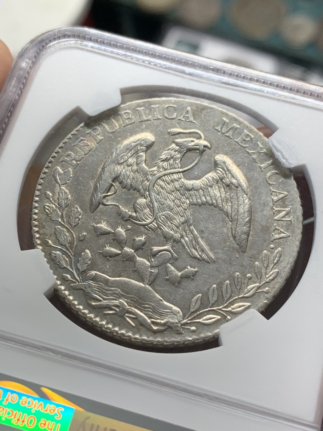 《竞宝斋》第84场-本周日，周一2场连拍（全场不限金额包邮） NGC-AU58 墨西哥 1884-Mo 8里亚尔 鹰洋 银币 光泽非常漂亮