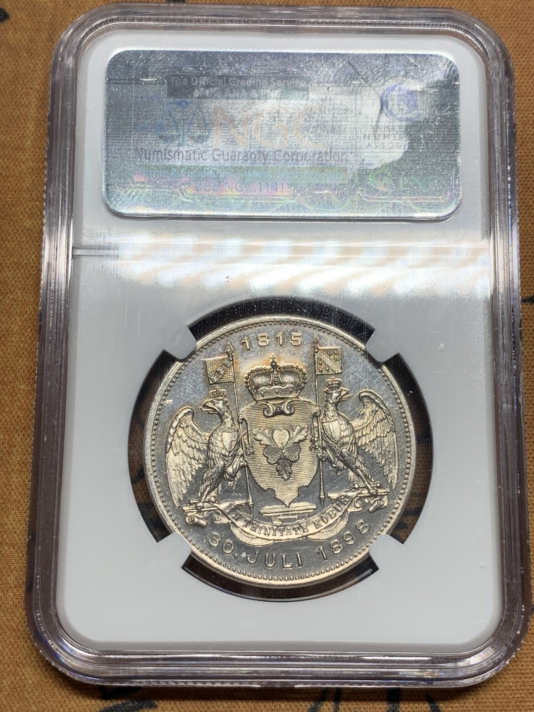 《竞宝斋》第84场-本周日，周一2场连拍（全场不限金额包邮） NGC PF64CAMEO 1898年德国俾斯麦银章  普品常见 但是镜面 浮雕 高分少见 值得收藏