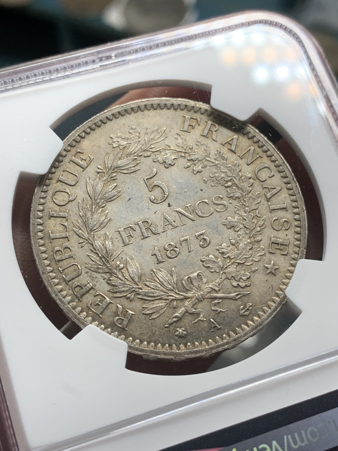 《竞宝斋》第84场-本周日，周一2场连拍（全场不限金额包邮） NGC-MS63 法国1873年 大力神5法郎 五彩大银币 好状态