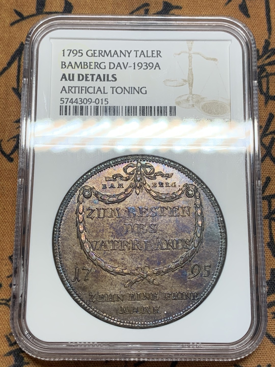 《竞宝斋》第84场-本周日，周一2场连拍（全场不限金额包邮） NGC-AU  德国 1795年 班贝格1泰勒，银币，近期外拍裸币都疯涨的品种 比较少见