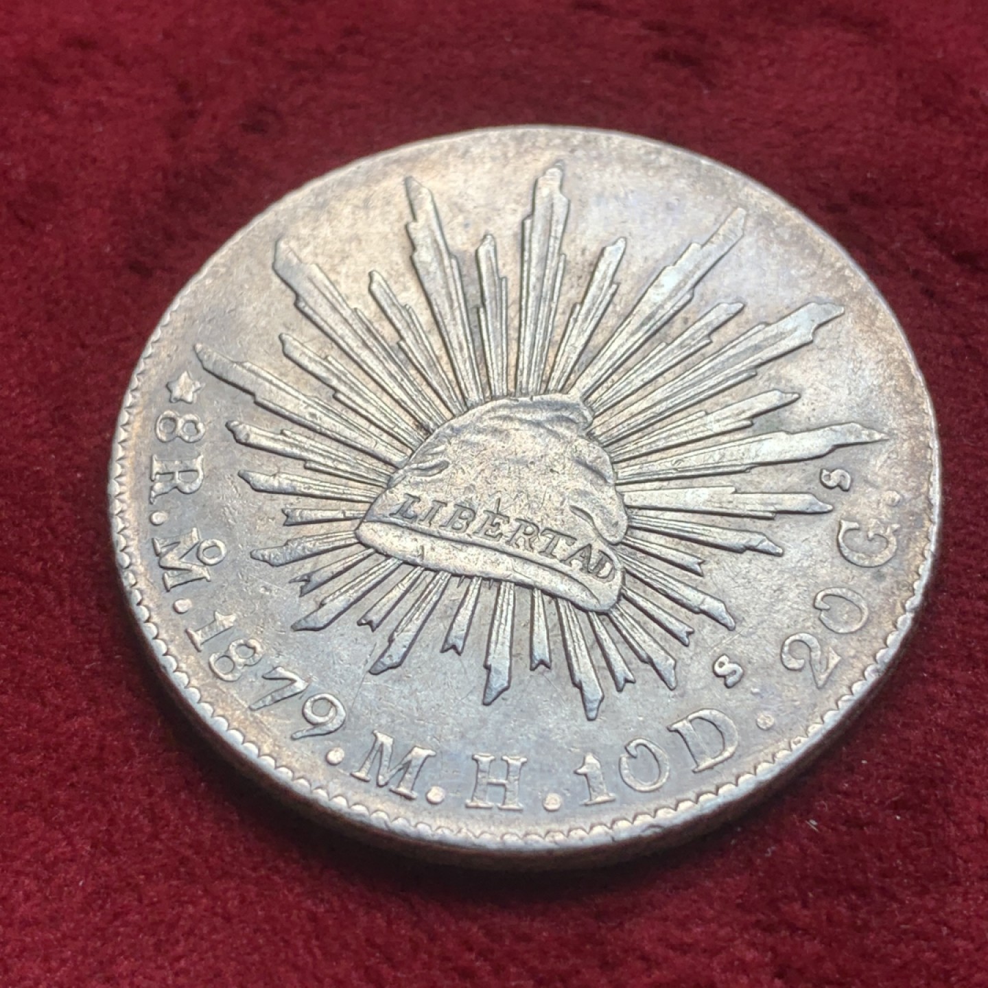 《竞宝斋》第84场-本周日，周一2场连拍（全场不限金额包邮） 1879年 M.H. 墨西哥花边鹰洋 淡彩包浆 状态不错