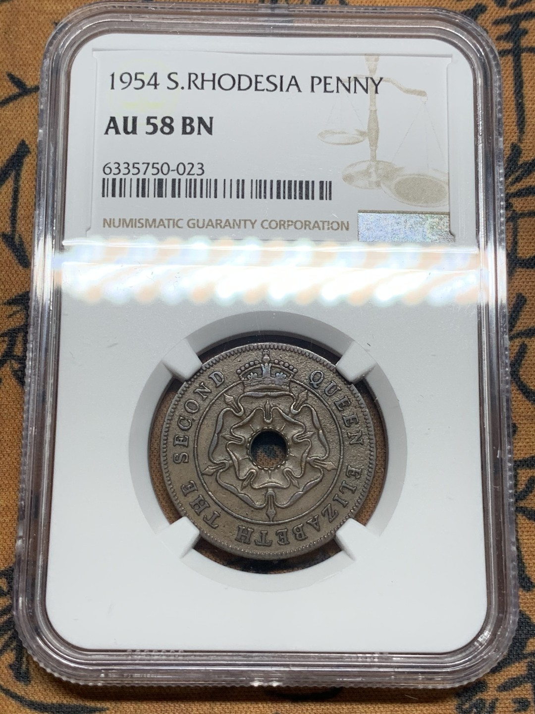 《竞宝斋》第84场-本周日，周一2场连拍（全场不限金额包邮） NGC-AU58 南罗德西亚1954年1便士。独立版别。流通充分。克书好品价格巨高。