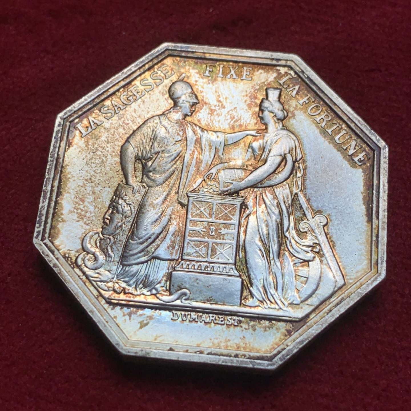 《竞宝斋》第84场-本周日，周一2场连拍（全场不限金额包邮） 法国 法兰西银行 银质八角 JETON代用币 顶级品相 可以送评 925银 对角40mm直径 重 29.2克