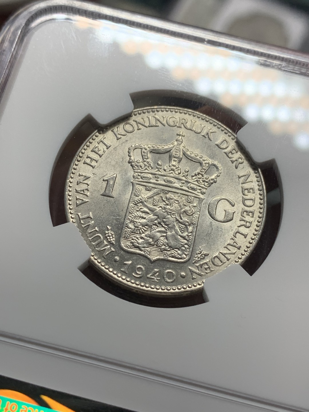 《竞宝斋》第84场-本周日，周一2场连拍（全场不限金额包邮） NGC-MS62 荷兰   1940年 1盾 威廉米娜女王 标准车轮光