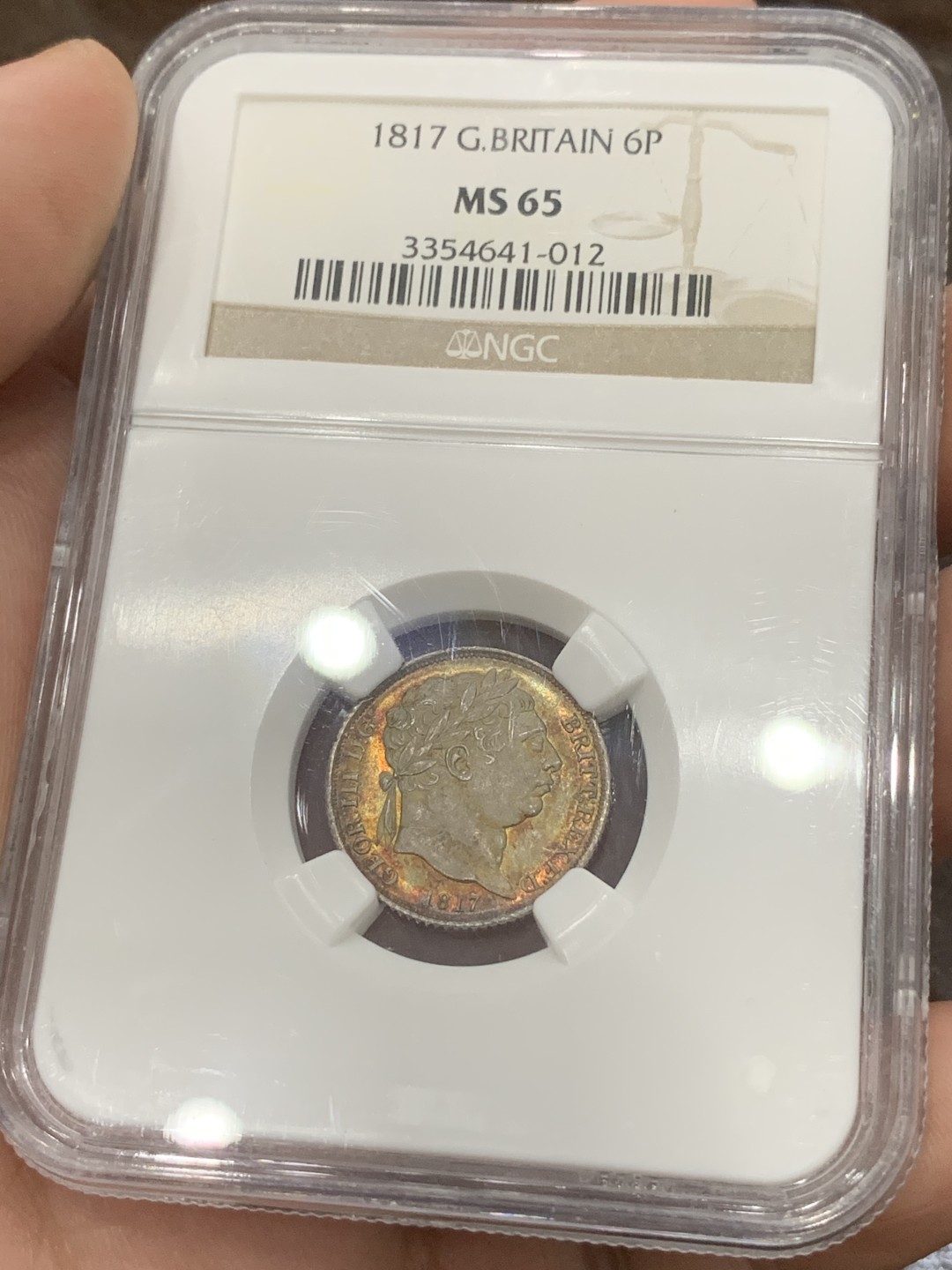 《竞宝斋》第84场-本周日，周一2场连拍（全场不限金额包邮） 1817年英国6便士，NGC-65，老盒严评，值得收藏