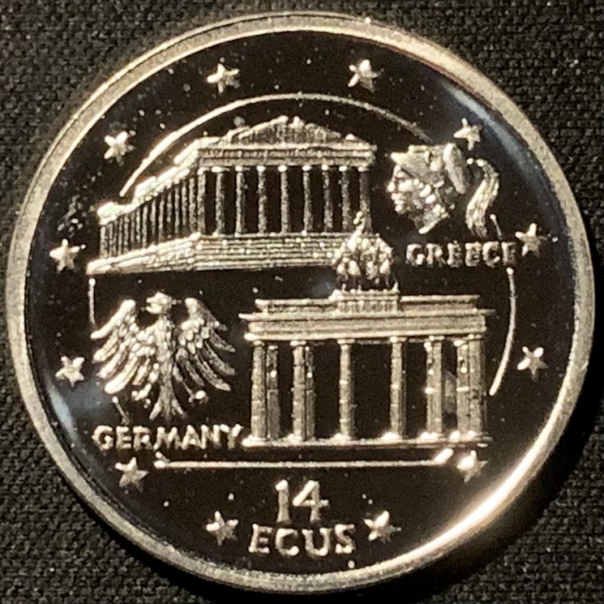 紫瑗钱币——第324期拍卖 直布罗陀 1994年 勃兰登堡门 14埃居 10克 0.925银 精制