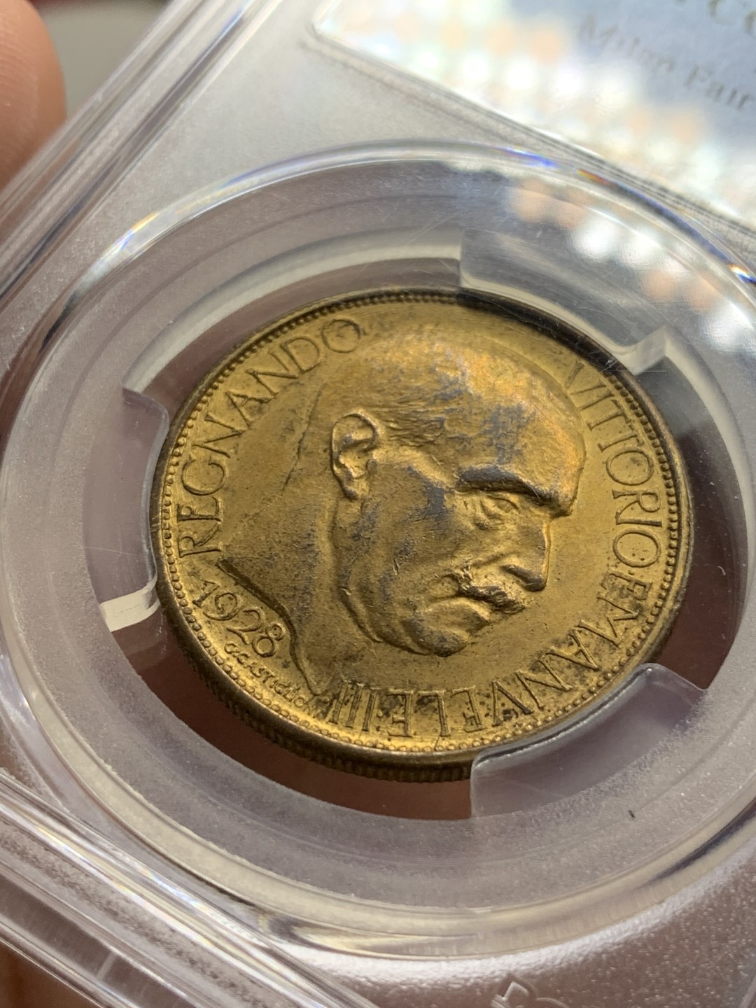 《竞宝斋》第84场-本周日，周一2场连拍（全场不限金额包邮） PCGS MS62 意大利 1928年 米兰博览会 铜镀金 2里拉 代币 稀少品种