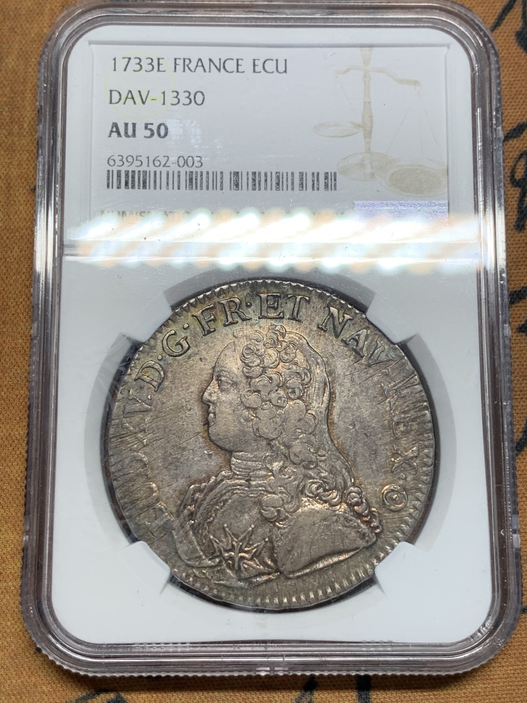 《竞宝斋》第84场-本周日，周一2场连拍（全场不限金额包邮） 唯一冠军分 NGC-AU50 法国1733-E年 图尔造 路易十五 老ECU大银币 非常非常少见的小厂