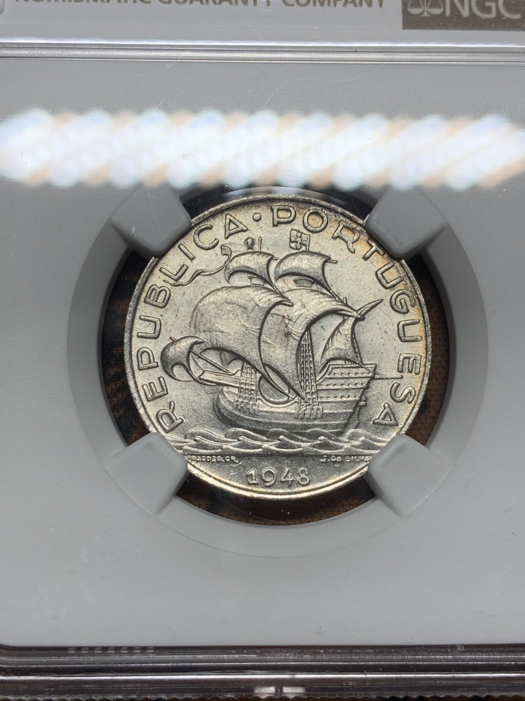 《竞宝斋》第84场-本周日，周一2场连拍（全场不限金额包邮） NGC-MS63 葡萄牙 1948年 大帆船较少见的早期年份银币 少见