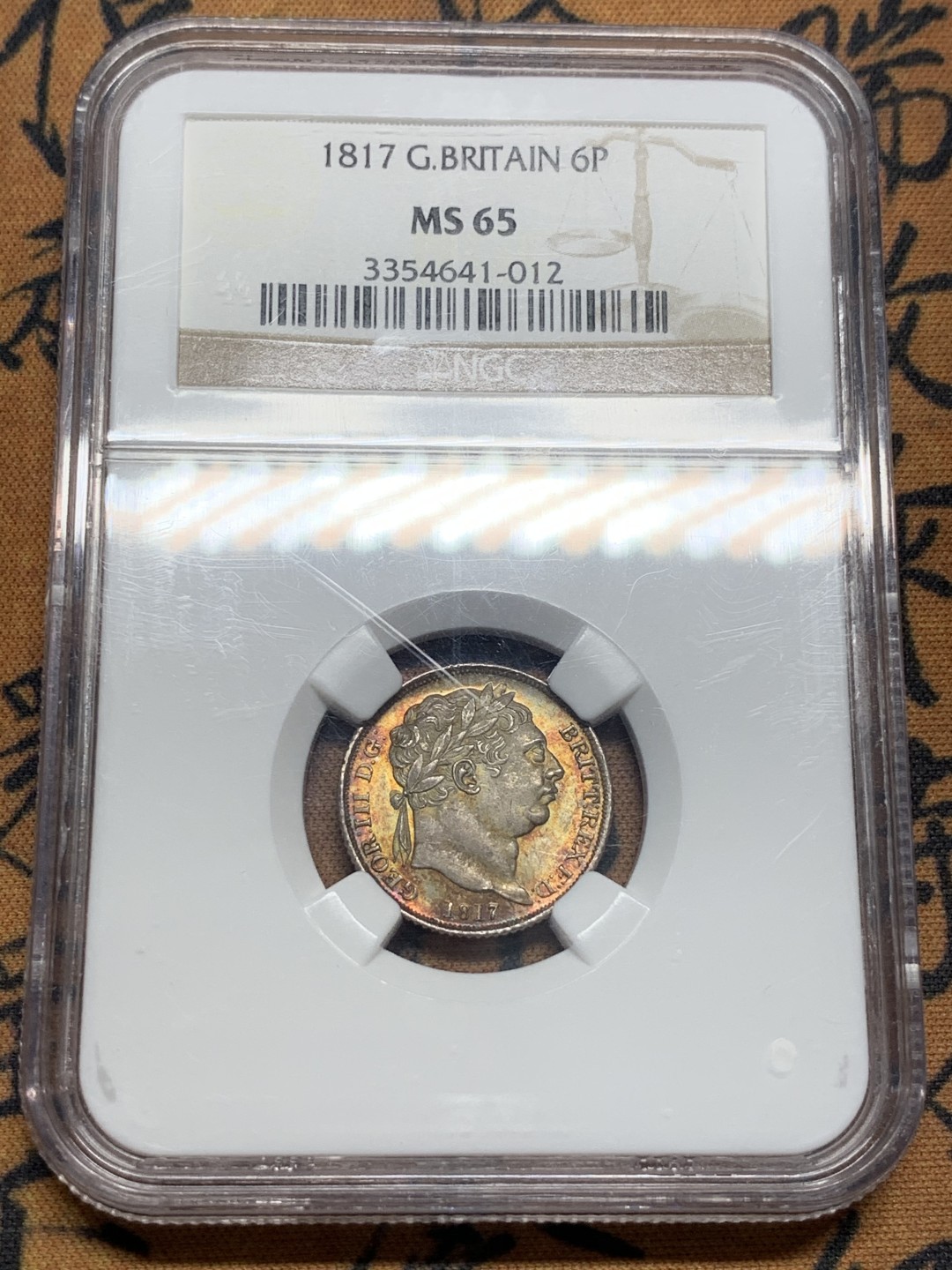 《竞宝斋》第84场-本周日，周一2场连拍（全场不限金额包邮） 1817年英国6便士，NGC-65，老盒严评，值得收藏