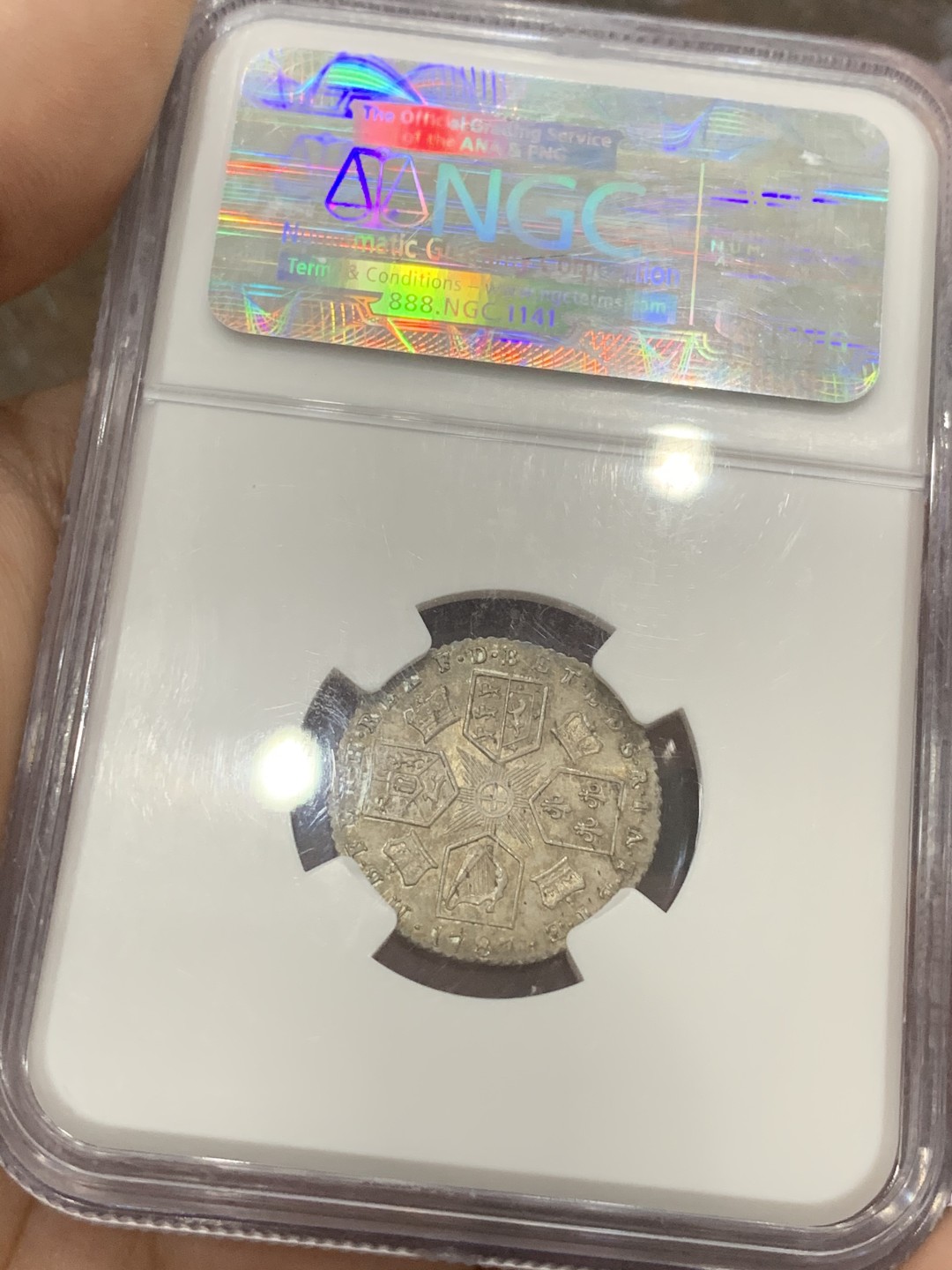 《竞宝斋》第84场-本周日，周一2场连拍（全场不限金额包邮） 1787年英国6便士，NGC-63，老盒严评，值得收藏