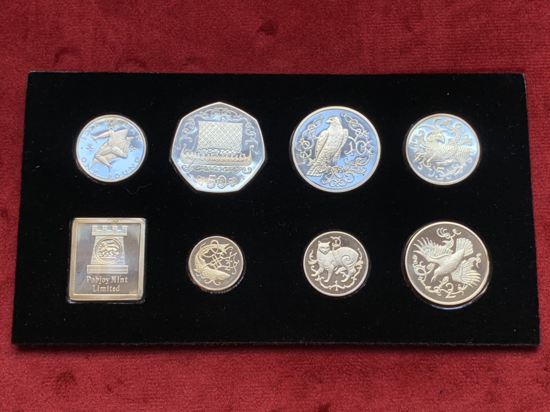 《竞宝斋》第84场-本周日，周一2场连拍（全场不限金额包邮） PROOF原盒装证书英属马恩岛1980年7枚套币（全银）