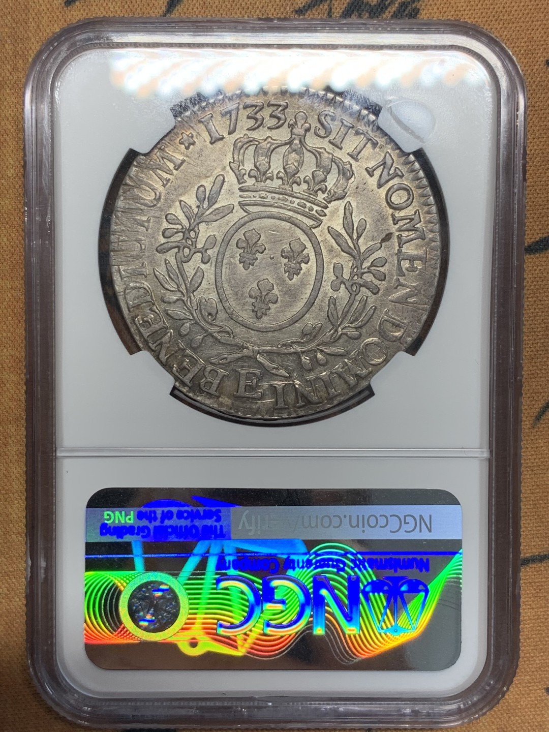 《竞宝斋》第84场-本周日，周一2场连拍（全场不限金额包邮） 唯一冠军分 NGC-AU50 法国1733-E年 图尔造 路易十五 老ECU大银币 非常非常少见的小厂